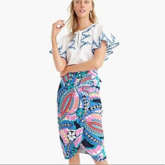 J. Crew Floral Kaleidoscope Ratti Tie Back Tulip Midi Pencil Skirt 43022 - Picture 2 of 13